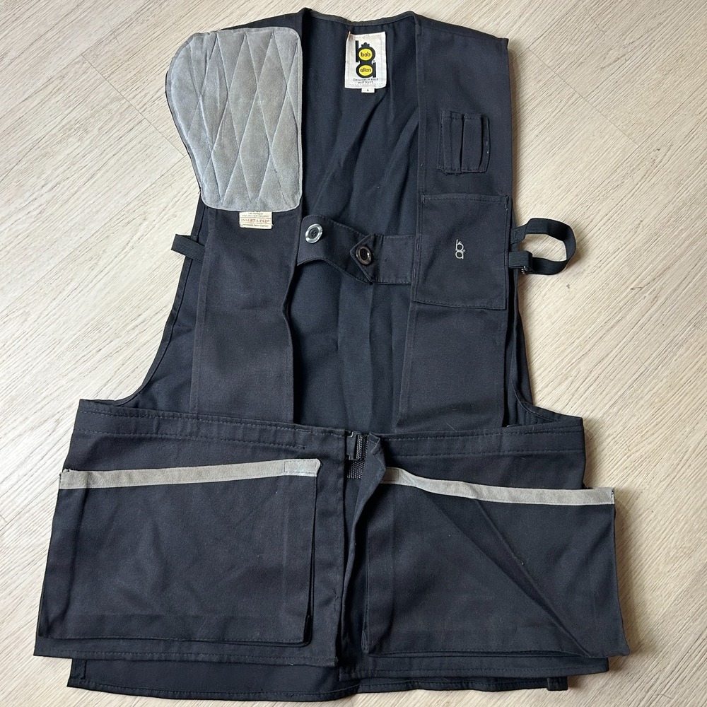 Vintage Bob Allen Shooting Vest Mens Large Black Suede Recoil Pad Made In USA